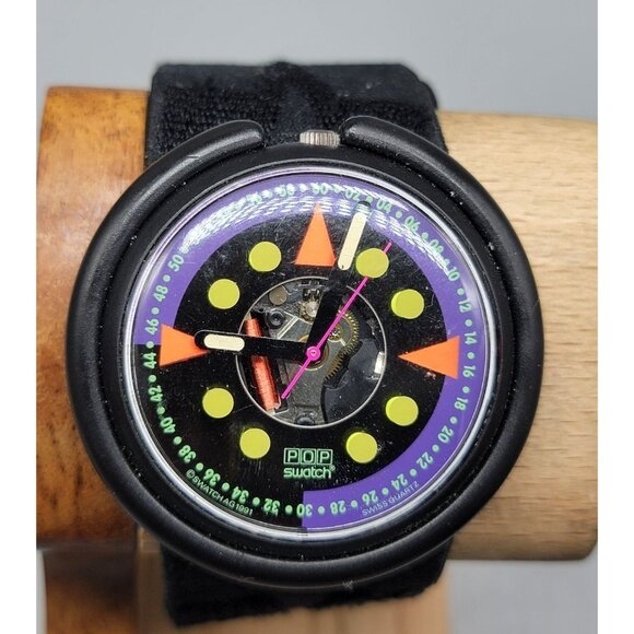 1991 Skeleton Swatch Pop Uphill Watch Swiss Vintage 46mm Adjustable Ultra Rare - Picture 1 of 16